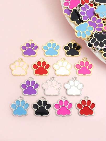 10pcs Multicolor Cat Paw Styling Drip Oil Alloy Charms Fashion Necklace Bracelet Earrings Keychain Phone Chain And Creative Decorations DIY Cute Animal Paw Prints Pendants, Couple And Friendship Jewelry Accessories