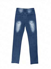 Men's Skinny Ripped Jeans, Stretch Denim Pants With Flared Leg, Frayed Hem And Slant Pockets, Casual And Versatile - Blue - View 4