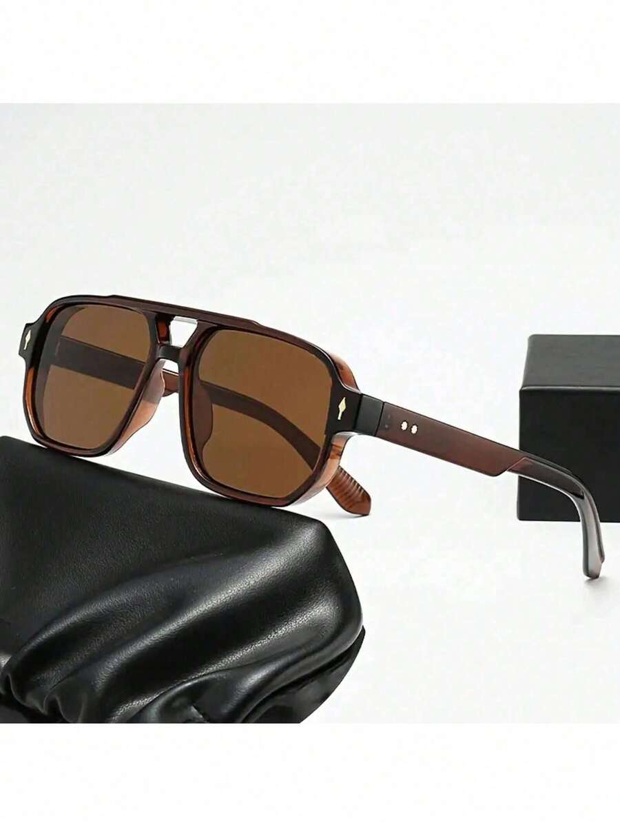 Classic Pilot-Style Men's Fashion Gls - Vintage Retro Design With Gradient Brown Lenses, Durable PC Frame Casual Wear, Fashion Acssories| Vintage Retro Gls| Polycarbonate Frame FCZ8 - trà đen - Xem 1