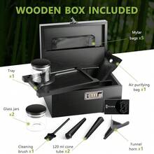 Large Bamboo Box With Combination Lock Decorative Box For Home Great Gift Choice Storage Lockbox With Storage Jar, Christmas Gifts For Men Women - 黑色 - 查看 3