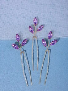 3pcs Elegant Glass Hair Clips, Simple & Shiny Crystal Hair Accessories For Brides,Wedding Hair Accessories,Summer,Beach - Purple - View 2