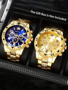 2pcs/Set Men Business Watches Fashion Arabic Dial Steel Band Male's Quartz Watch Set (Without Box)