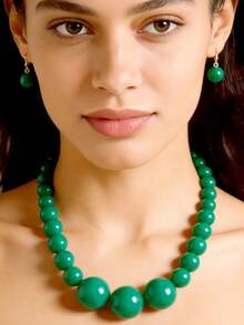 3pcs Asymmetrical Beaded Resin Jewelry Set, Retro Necklace, Bracelet & Earrings Set For Women - Beaded Necklace - View 7