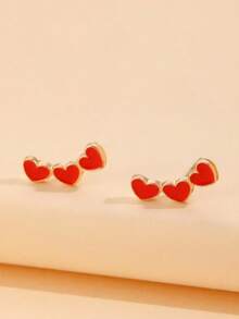 1对时尚简约可爱红色爱心耳钉，适合日常佩戴和情人节、送给妈妈、母亲、母亲节的礼物 - 彩色 - 查看 2