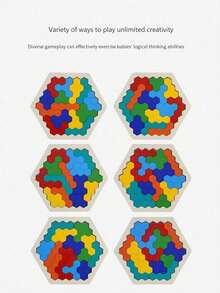 Puzzle Kayu Heksagon 3D, Berwarna-warni, Mainan Edukatif, Hadiah Natal Sempurna untuk Meningkatkan Kecerdasan dan Kreativitas, Mainan Bentuk Geometris | Ukiran Kayu yang Indah, Puzzle Anak-Anak - MultiWarna - View 4