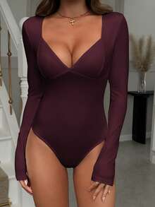 Vaiaye Women's Sexy Y2K Fitted Black Bodysuit, V-Neck Long Sleeve Spring/Summer Romper, Suitable For Valentine's Day - Purple - View 7