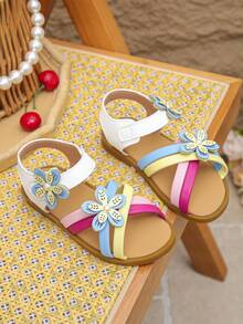 Children's Color Block Floral Sandals Summer Party Dress Shoes For Little Girls - Multicolor - View 1