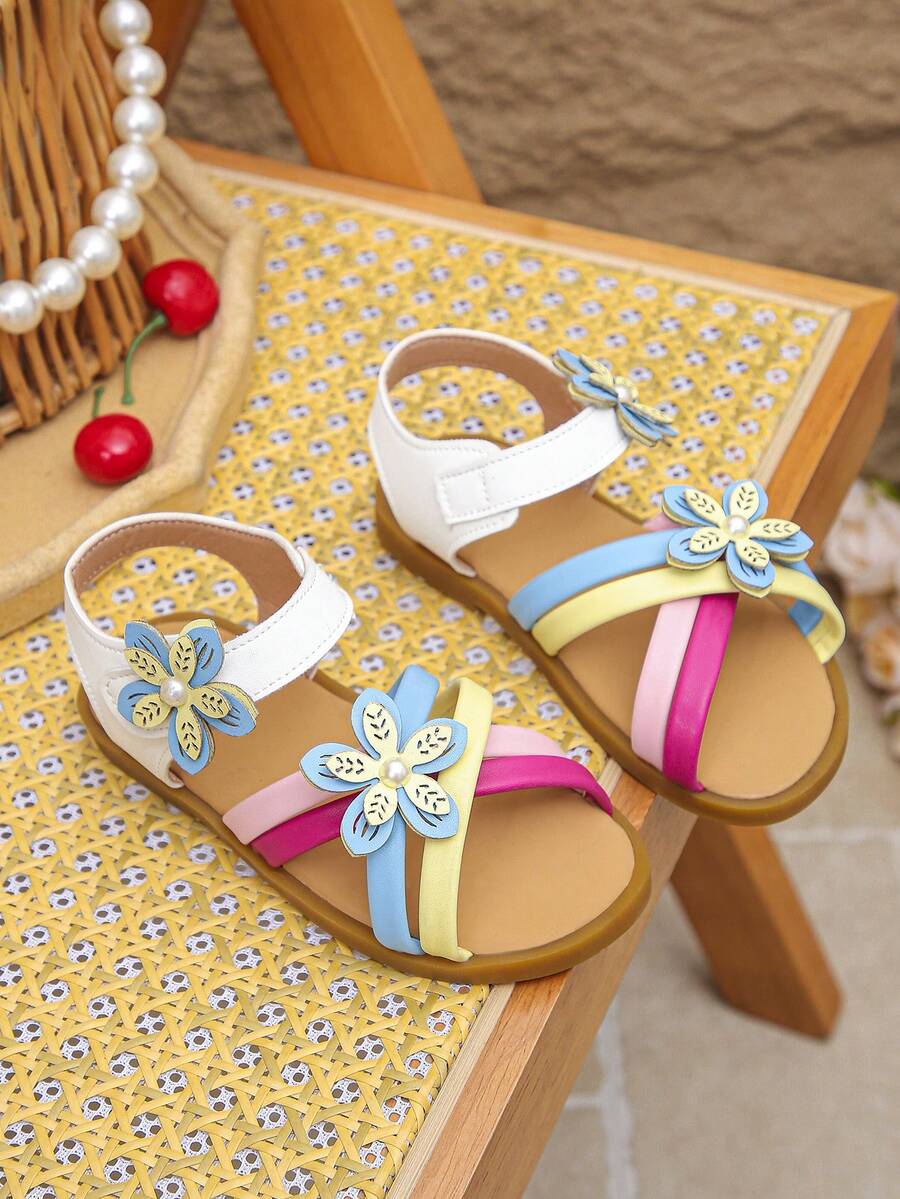 Children's Color Block Floral Sandals Summer Party Dress Shoes For Little Girls - Multicolor - View 1