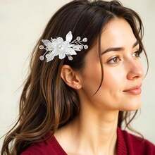 White Flower Hair Clip, Bridal Hair Flowers With Silver Vine Wedding Accessories For Girls Women Elegant Floral Clips For Brides - White Flower Hair Clip - 查看 6