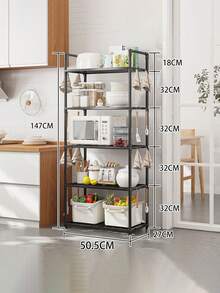 1pc Multi-Tier Storage Rack, Kitchen Organizer Shelf, Dining Room Storage Cabinet, Floor-Standing Microwave Oven Rack, Multi-Function Storage Cabinet, Bathroom Organizer Shelf, Living Room Tiered Organizer