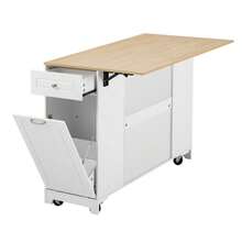 Kitchen Island With Wheels, Extendable Dining Area, Kitchen Island With Multifunctional Drawers And Waste Bin Compartment, Mobile Kitchen Island Ideal For Kitchen And Dining Room (Black) - White - View 10