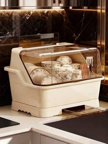 1pc Large Kitchen Draining Bowl Cabinet With Cover, Dish Rack For Bowls, Plates, Cutlery, Home Storage Organizer - Multicolor - View 2