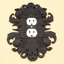1 pieza Marco decorativo con diseño de calavera y murciélago estilo gótico, cubierta de placa de interruptor de pared 3D en relieve, fácil instalación, sin batería - Negro - Ver 7