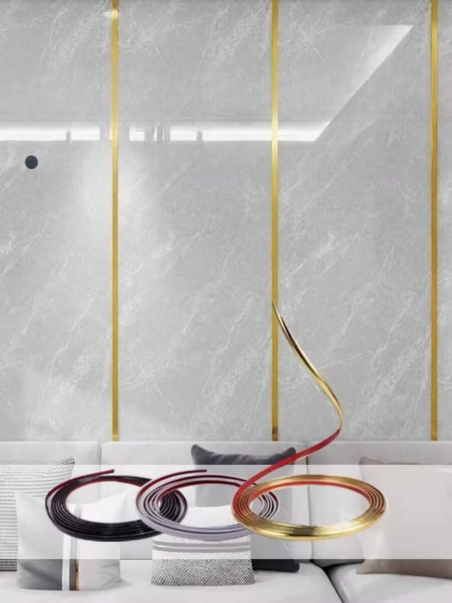 1卷自粘PVC装饰墙贴 - 即撕即贴装饰条，可裁剪，光面镜面效果，家具接缝盖条，墙门边缘密封胶带，轻松DIY家居装饰，浴室墙贴，适用于面板、瓷砖、镜子、橱柜角、天花板、地板、橱柜、瓷砖边缘、装饰性填缝条 - 銀色 - 查看 1