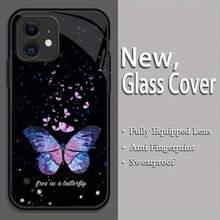 Funda para teléfono: Ilustración creativa de mariposa, patrón oscuro, funda protectora fresca, funda suave a prueba de golpes compatible con modelos Apple  SE/X/XS/11/12/16 Pro Max Plus 2022/2020, funda de teléfono de vidrio templado negro - Colores mixtos - Ver 5