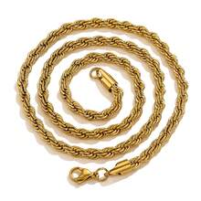 Stainless Steel Fried Dough Twist Chain Gold Necklace, Hip Hop Style Choker Necklace, Men's Necklace - Gold - View 4