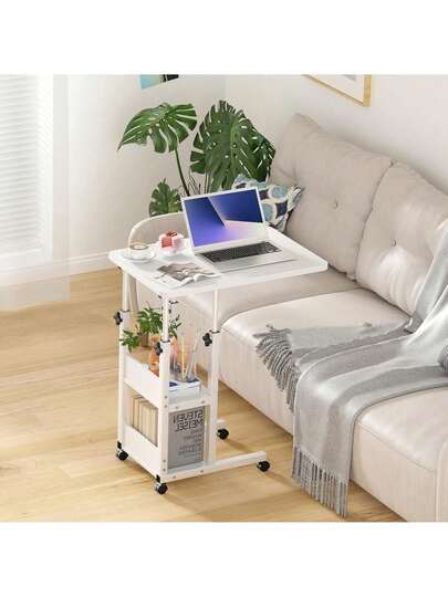 Mesa Multifuncional Ajustable en Altura con Ruedas y 3 Estantes - Laptop/Reunión/Jardín