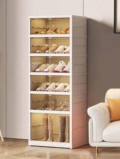 3/6/9layers Space-Saving Foldable Shoe Rack Storage Device, Stacked Transparent Plastic Box, High-Quality Multi-Functional Suitable For Wardrobe, Under Bed, Small Space Storage, Vertical Storage Solution, Durable Plastic Structure, Shoe Organization And Storage Rack