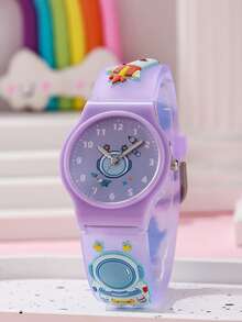 1pc/Set Astronaut Pattern Macaron Color Series Children's Watch, Colorful Plastic Strap, Boys Girls Student Watch Suitable For Birthday Gift, Halloween Gift, Singles Day - Purple - View 4