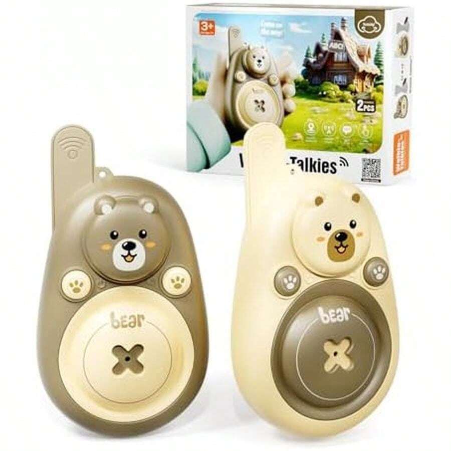 2Pzs Walkie Talkies para Niños, Walkie Talkie de Juguete con Linterna y LCD, Walki Talki de Largo Alcance de 3KM, Camping Juguetes Radios para Niños de 3 Años+, Regalos de Navidad(Rosa) - Oso Marrón - Ver 1