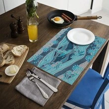 Bộ 1/4/6 tấm lót bàn ăn bằng vải lanh họa tiết đàn cá hình học, thích hợp cho bàn ăn, trang trí quanh năm, thảm trải bàn hiện đại có thể giặt được, trang trí phòng, lót ly, thảm trải bàn ăn nhà bếp, trang trí tiệc trong nhà và ngoài trời, trang trí nhà cửa, quà tặng lý tưởng. - Nhiều màu - Xem 8