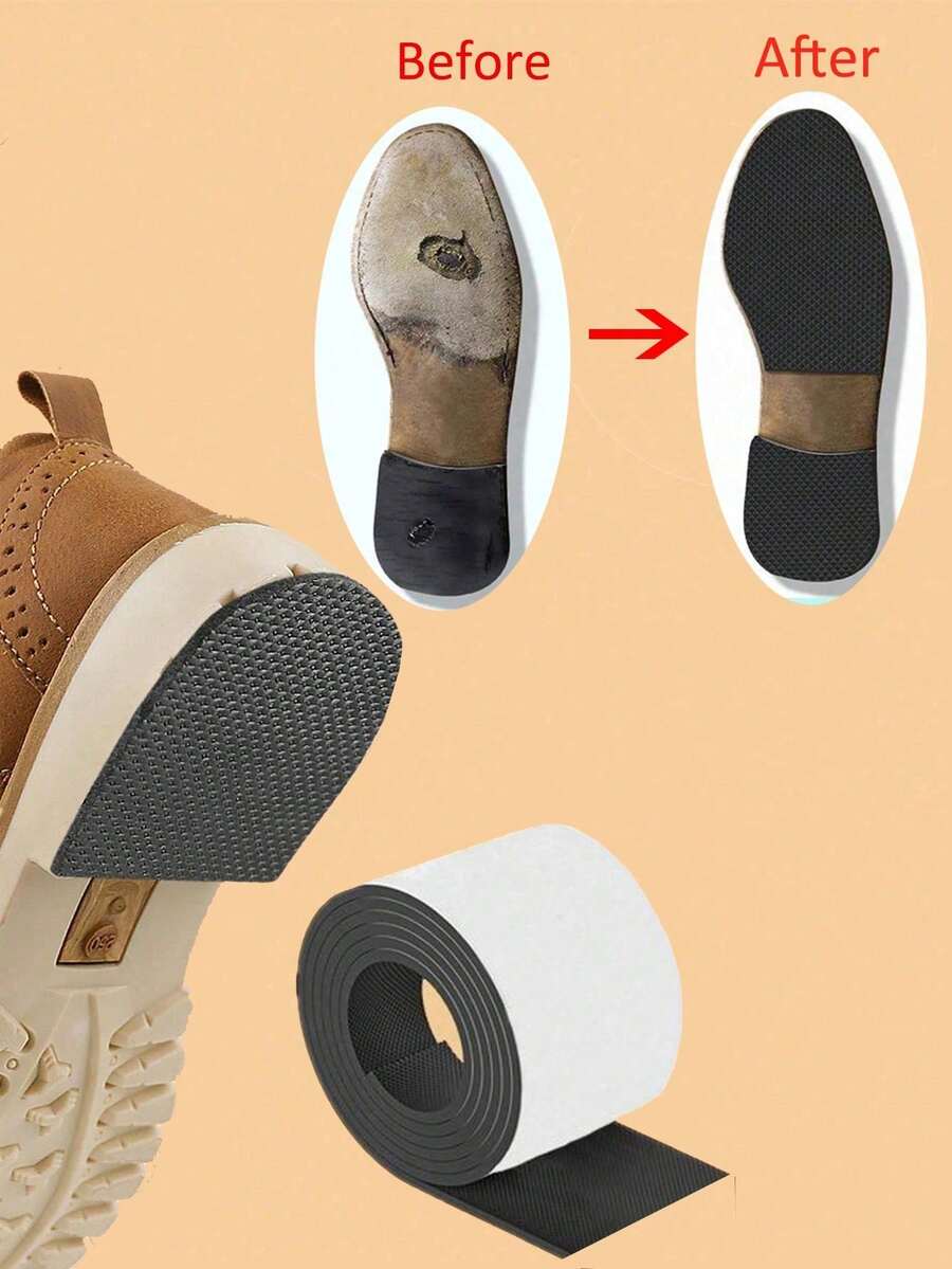 100厘米/卷 防滑隔音鞋底垫，高跟鞋降噪垫，自粘鞋洞修补工具配件 - 黑色 - 查看 1