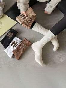 1双装，10双装，男款，女款，黑色，白色，篮球袜，运动袜，跑步袜，时尚，创新纯色情侣袜，夏季，防臭袜，休闲中筒袜，春秋四季通用袜，舒适，吸汗，青少年，学生，日常袜 - 彩色 - 查看 7