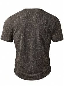 Men's Solid Color Short Sleeve T-Shirt, Personalized Graphic Design, Soft & Comfortable, Suitable For Daily Commute, Fashionable & Versatile - Brown - View 3