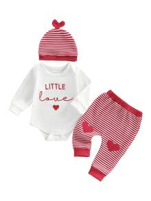 My First Valentines Baby Boy Outfit Lover Boy Long Sleeve Romper Pants Hat Infant  Newborn Clothes Outfits - Đỏ - Xem 4