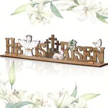 1pc Easter Decoration Wooden Sign Christian Farmhouse Tabletop Sign For Fireplace Mantel (New) - A - View 2