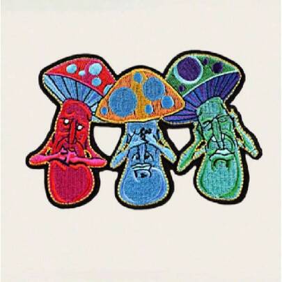 1pc Colorful Mushroom Embroidered Patch Fabric, Sewing Embroidery DIY Decoration For Clothing, Backpacks, Jeans, Jackets, Hats