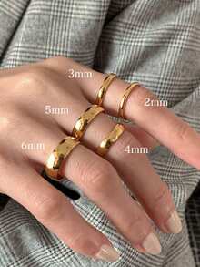 Newsoul 1 件经典 S925 标准纯银圆环戒指，优雅珠宝礼物，适合女性，生日/周年纪念礼物 - 金色 - 查看 9