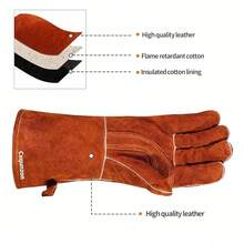 Leather MIG Welding Gloves - Heat Fire Resistant For Welding/Grilling/BBQ/Fireplace(Black/Brown/Blue),Brown - 棕色的 - 查看 5