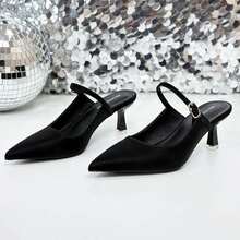 Xin Jing Shoes 新款女士高跟鞋，绑带休闲性感时尚派对婚礼露跟中跟鞋 - 黑色 - 查看 3