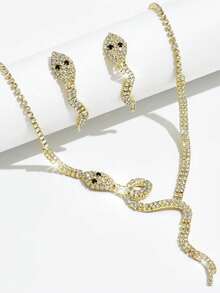 3PCS Full Rhinestone Shiny Snake Element Necklace & Earrings Jewelry Set, Women's Personalized Fashion Vintage Snake Jewelry - Multicolor - View 14