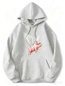 Fun Flying Pig With Wings Hoodie - Soft Pullover Hoodie