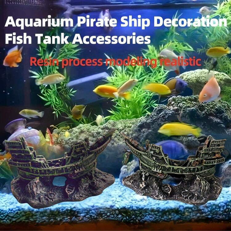 Dekorativ pärldekoration av piratskepp i harts - Akvariumlandskapstillbehör, lämplig för sötvatten- och saltvattensakvarier - A - Visa 9