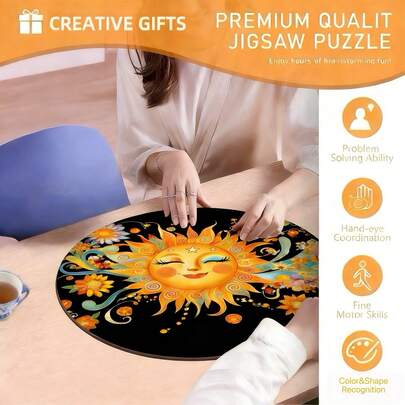 500pcs Intricate Painted Wooden Puzzle With Sun Design, Unique Birthday/Holiday Gift, Asymmetrical Animal Shaped Wooden Jigsaw Puzzle To Activate Brain And Exercise Attention, Suitable For Decorative Art, Collection, And Adult Family Gathering Games