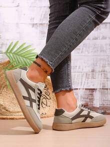 Women's Round Toe Flat Lace-Up Casual Sneakers, Versatile