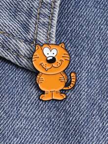 1件可爱橙色卡通猫珐琅胸针，爱心眼可爱猫咪徽章，猫咪爱好者专属可爱动物配饰礼品 - 彩色 - 查看 11