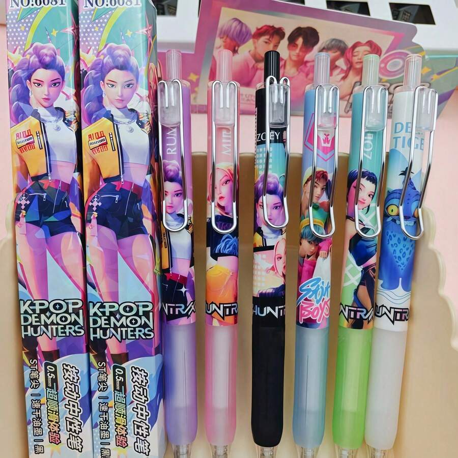 1pc New Black Ink Pen, 0.5mm Gel Pen For Students, Anime Character Stationery, Suitable As Christmas Stocking Stuffer, Christmas Gift, Christmas Decoration - Multicolor - View 1