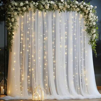 1 Set Of 2 Sheer Voile Backdrop Curtains, 100% Polyester White Curtain Panels 5.2ft X 9.8ft, Suitable For Weddings, Birthdays, Anniversaries, And Various Occasions