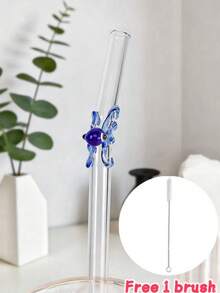 半支装限量版章鱼玻璃吸管（粉色和蓝色）| 万圣节海洋主题 | 可重复使用玻璃吸管，附赠清洁刷 | 适合 520/亡灵节/派对 - 無色 - 查看 12