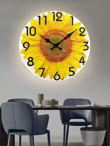 1pc 2D Beautiful Lifelike Big Sunflower Print Round Wall Clock, 12 Inch Quartz Analog Quiet Desk Clock Art AA Battery Not Included For Home,Office,School - Multicolor - View 3
