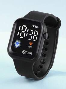 Set de 3 piezas con reloj digital LED con diseño de fútbol de dibujos animados, collar y pulsera, correa de silicona, adecuado para niños y estudiantes - Negro - Ver 7