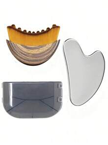 2 Pieces/1-Piece Lymphatic Sculpting Face And Body Brush Set And Stainless Steel Facial Gua Sha Board Set, Lymphatic Drainage Massager, Suitable For Face, Chin And Jawline Sculpting, Facial Massage Tool Set, Skin Firming Gua Sha Board, Beauty Tools, Skin Care Tools. - Multicolor - View 2