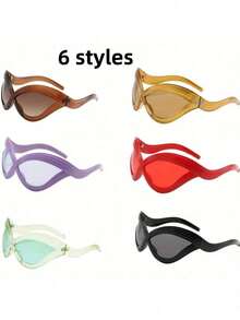 Y2K Fashion Show Style Women's Eye Frame - Bold Red Irregular Metal Hinge, Artistic Decorative Lenses, 6 Colors Available (Brown, Gold, Purple, Red, Black, Green) - Durable Fashion Accessories Women, Unique Piece, High-End Design Glasses, Elegant Glasses, Essential Fashionable Women VLZZ - Màu đỏ - Xem 6
