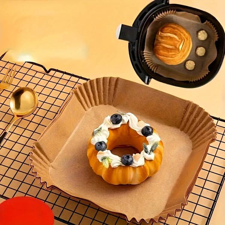 45pcs Square Air Fryer Oil Paper Mats -  Non-Stick Baking Paper, Disposable Oil Absorbing Paper Liners, Microwave/Frying/Grilling Universal, Essential For Halloween, Thanksgiving, Christmas Holiday Baking And Cooking, Suitable For Frying, Baking, Cooking, Grilling, And Microwave - Primary Color - View 1