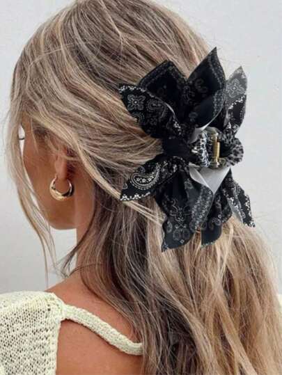 1pc Floral Bow Hair Clip, Bohemian Style, Suitable For Vacation And Various Holiday Photos, Hair Claw Clip, Hair Accessory For Women, Student Supplies, Autumn/Winter Women Hair Accessories Flower Hair Clip