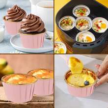 100/50/25/10 piezas Cápsulas para cupcakes con lámina de oro y rosa, resistentes al calor, ideales para hornear magdalenas, tartas de queso, brownies, adecuadas para bodas, decoración del Día de San Valentín, fiestas de cumpleaños, fiestas en casa, decoración temática para todas las estaciones, tazas redondas de aluminio con forro para cupcakes/magdalenas/pasteles - Rosa - Ver 8